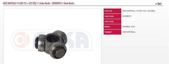 ANKA AKS MAFSALI 1.5 DCİ 12=> ) (22 DİŞ ) RENAULT SYMBOL IV ürün görseli 1