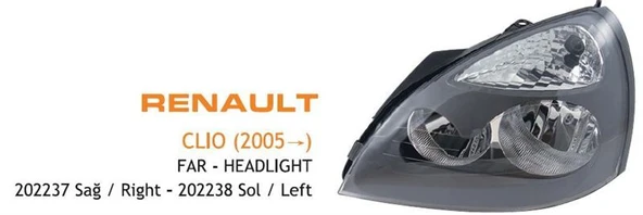 AYFAR FAR SOL GRİ RENAULT CLIO 2005-2008 ürün görseli 1