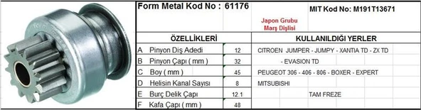 FORM METAL MARŞ DİŞLİSİ 12 DİŞ 8 KANAL JAPON TİPİ CITROEN JUMPER XANTIA PEUGEOT BOXER 306 406 806 TAM FREZE  DS=12 DKÇ=31,8 BOY=51,6 KS=8 BDÇ=12 GÇ=46,8 ürün görseli 1