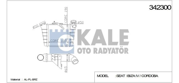 TURBO RADYATÖRÜ (INTERCOOLER) VW POLO SEAT IBIZA IV CORDOBA (200X202X62) AL/PL/BRZ ürün görseli 1