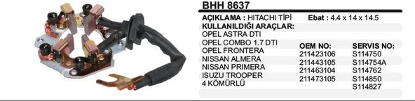 DODO KÖMÜR YUVASI 12V OPEL ASTRA-COMBO 1.7 DTI PEUGEOT 206 FIAT ALBEA FIAT 1.4 BENZ 4 KÖMÜRLÜ DOBLO-ALBEA  1.2 BENZİNLİ HITACHI TİP ürün görseli 1