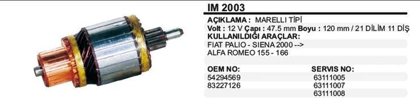 REMARK KOLLEKTÖR 12V 11 DİŞ FIAT PALIO SIENA ALFA ROMEO 155-166 2000-> MARELLI TİP ürün görseli 1