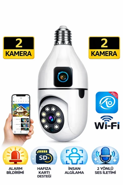 O-kam Pro Okam-4046E | Çift Lensli 360 WiFi Akıllı Ampul Kamera | 2MP+2Mp ürün görseli 1