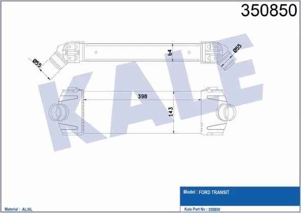 TURBO RADYATÖRÜ (INTERCOOLER) AL/PL/BRZ FORD TRANSIT (V347) 2.2 TDCI  2006-2014 ürün görseli 1