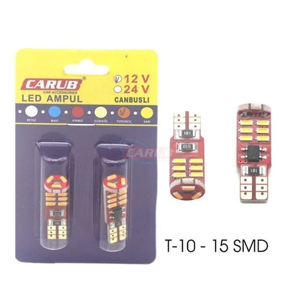 CARUB DİPSİZ LED TURUNCU AMPUL 12V T10 20W 15 SMD CAMBUS FİBER ürün görseli 1