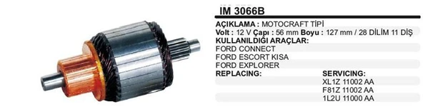 REMARK KOLLEKTÖR 12V 11 DİŞ MOTOGRAFT FORD CONNECT / ESCORT EXPLORER 127MM MOTOCRAFT TİP ürün görseli 1