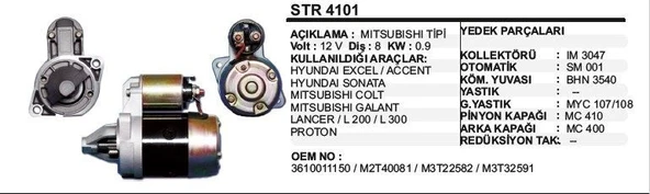 DODO MARŞ MOTORU 8 DİŞ 12V HYUNDAI EXCEL-ACCENT/SONATA/MITSUBISHI COLT/GALANT/LANCER/L200/L300  MITSUBISH ürün görseli 1