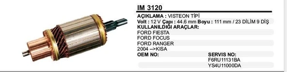 DODO KOLLEKTÖR 12V 9 DİŞ FORD FIESTA / FOCUS /CONNECT  / RANGER 111MM 04- KISA VİSTEON TİP ürün görseli 1