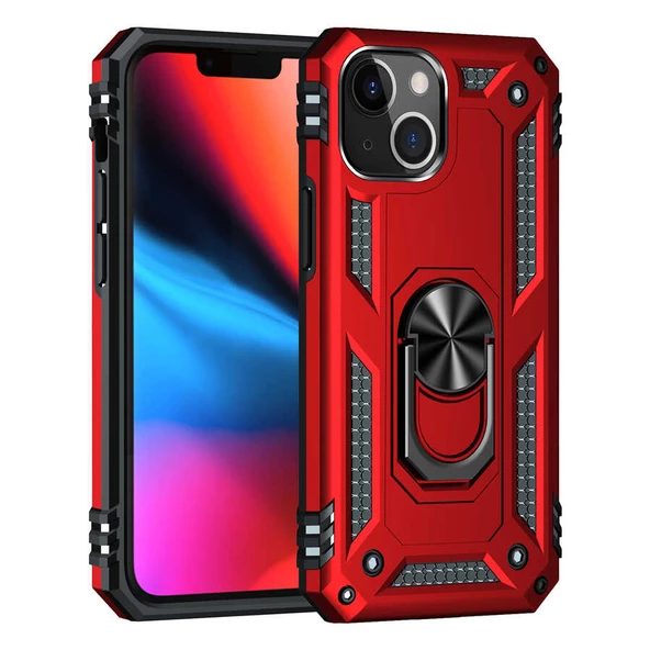 Gpack Apple iPhone 13 Kılıf Vega Tank Standlı Yüzüklü MıknatıslıNano Glass ürün görseli 1