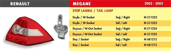 MARS STOP LAMBA RENAULT MEGANE / SAĞ (2003-2006) (DUYSUZ) ürün görseli 1