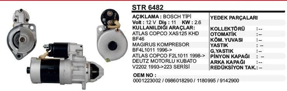 DODO MARŞ MOTORU 11 DIS 12V.ATLAS COPCO/DEUTZ 223 BOSCH TİP. ürün görseli 1
