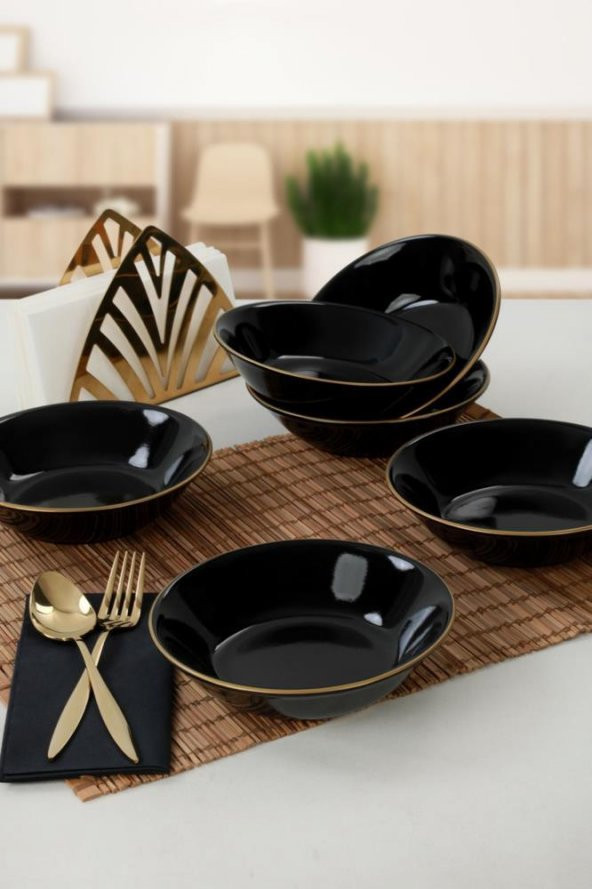 Seramikci Siyah Gold 6Lı Yemek Tabağı*6 ürün görseli 1