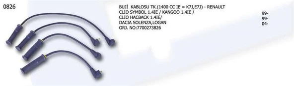 ÜNÜVAR BUJİ KABLOSU RENAULT CLIO SYMBOL-HB 1 4İE KANGO 1 4İE-DACIA LOGANSOLENZA ürün görseli 1