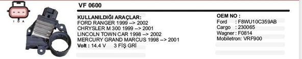 DODO KONJEKTÖR FORD RANGER / CHRYSLER M300 14.4V GRİ ürün görseli 1
