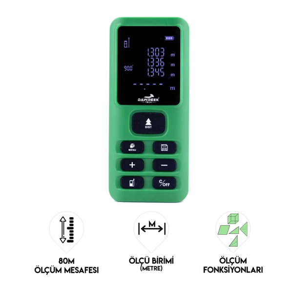 DAWREEK MESAFE ÖLÇER E40 GREEN 80 Metre Dijital El Tipi Mesafe Ölçüm Cihazı ürün görseli 1