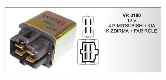 VERTEX 12V 4PİN MITSUBISHI / KIA KIZDIRMA+FAR ROLE ürün görseli 1