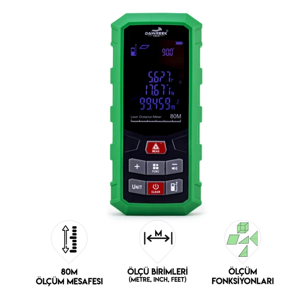 DAWREEK MESAFE ÖLÇER H01 GREEN 80 Metre Dijital El Tipi Mesafe Ölçüm Cihazı ürün görseli 1