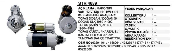 REMARK STR1401 MARŞ MOTORU MAKO.T 12V FIAT DKŞ 1600 DOGAN/SAHIN/KARTAL/TUMOSAN EM  MAKO TİPİ ürün görseli 1
