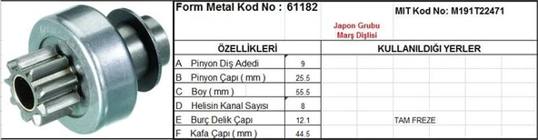 FORM METAL MARŞ DİŞLİSİ 9 DİŞ 8 KANAL JAPON TİPİ PEUGEOT 106 TAM FREZE ürün görseli 1