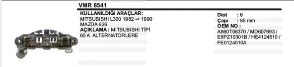 VERTEX DİOT TABLASI MITSUBISHI L300 82-90 / MAZDA 626 65A ürün görseli 1
