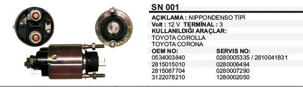 REMARK MARŞ OTOMATİĞİ 12V TOYOTA COROLLA-CORONA 28150-15010 NIPPONDENSO TİP ürün görseli 1