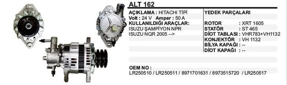 REMARK ALTERNATÖR 24V 50A ISUZU NPR ŞAMPİYON ürün görseli 1