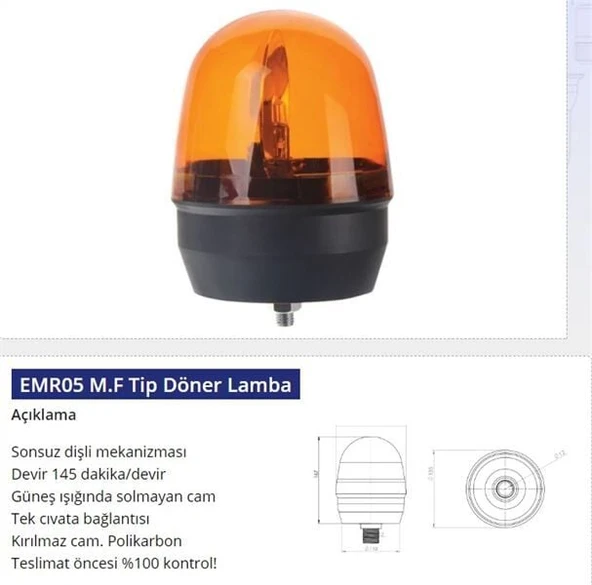 EMİR 12V DÖNER LAMBA M.F. TİP CİVATALI ürün görseli 1