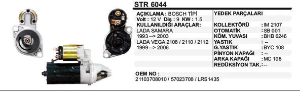 DODO MARŞ MOTORU 9 DİŞ 12V LADA VEGA 2110/2011/2112(99-06) BOSCH TIP ürün görseli 1