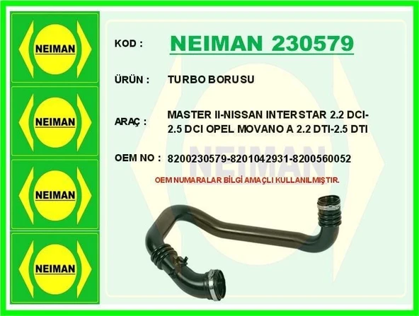 NEIMAN TURBO BORUSU MASTER II-NISSAN INTERSTAR 2.2 DCI-2.5 DCI OPEL MOVANO A 2.2 DTI-2.5 DTI ürün görseli 1