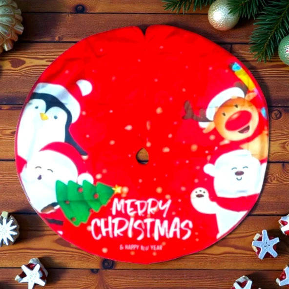 ÇAM AĞACI ALTLIĞI 88 CM BÜYÜK MODEL KIRMIZI NOEL FİGÜRLÜ PROFOSYONEL ÇAM AĞACI ETEĞİ ürün görseli 1