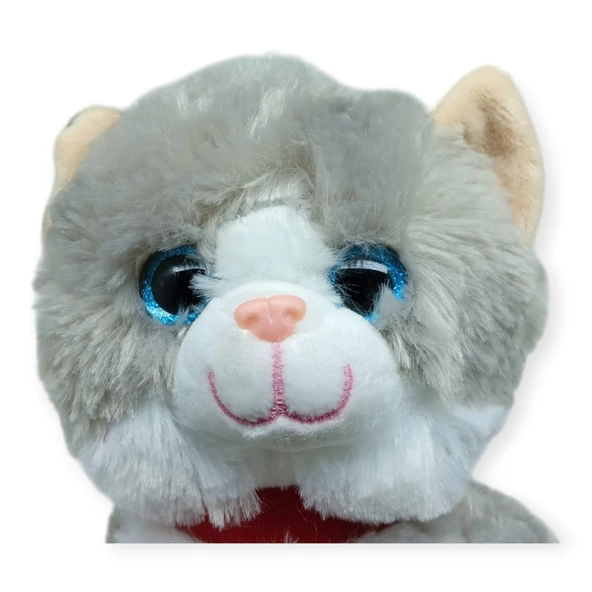 Sesli Peluş Kedi 25 cm - Gri - Resim 2