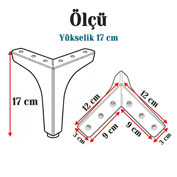 Metal Mobilya Ayağı Sağlam Tasarım Sehpa Masa Koltuk TV Ünitesi Destek Ayak 17 cm Antik Sarı 4 Adet ürün görseli 1
