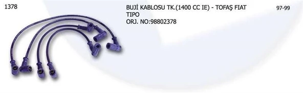 ÜNÜVAR BUJİ KABLOSU 98802378 FIAT TIPO 1/4İE ürün görseli 1
