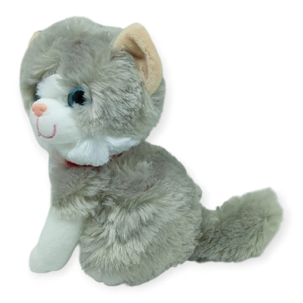 Sesli Peluş Kedi 25 cm - Gri - Resim 4