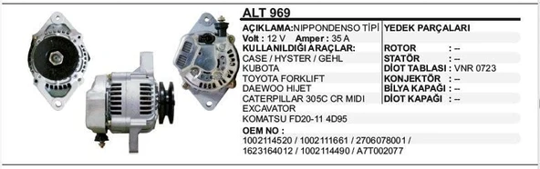 DODO ALTERNATÖR 12V 35A CASE/KUBATO ürün görseli 1