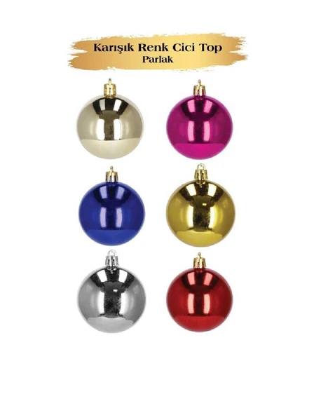 Yılbaşı Top Süs 4 cm 6 Parça Parlak Mix 3630 ürün görseli 1