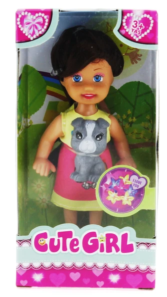 Cute Girl Gri Köpekli ve Kumral Mini Bebek ürün görseli 1