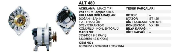DODO ALTERNATÖR 12V 75A FIAT DKŞ TRAKTÖR (394551)DOĞAN-ŞAHİN-STEYR TRAKTÖR-KÖMÜRLÜ-KONJEKTÖRLÜ MAKO TİP ürün görseli 1