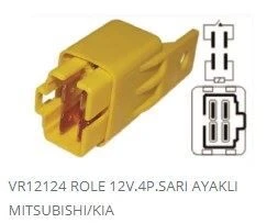 VERTEX 12V 4PİN SARI AYAKLI ROLE MITSUBISHI/KIA H100 L300 ürün görseli 1