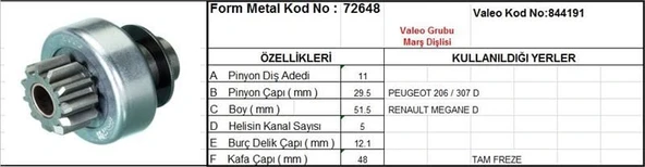 FORM METAL MARŞ DİŞLİSİ 11 DİŞ 5 KANAL VALEO TİPİ PEUGEOT 206 307 RENAULT MEGANE TAM FREZE ürün görseli 1