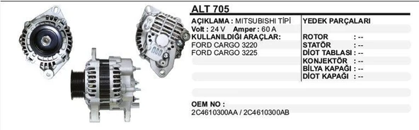 DODO ALTERNATÖR 24V 60 A FORD KARGO 3225 / 3227 MITSUBISHI TİP ürün görseli 1