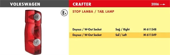 MARS STOP LAMBA VW CRAFTER / SAĞ (06 >) (DUYSUZ) ürün görseli 1