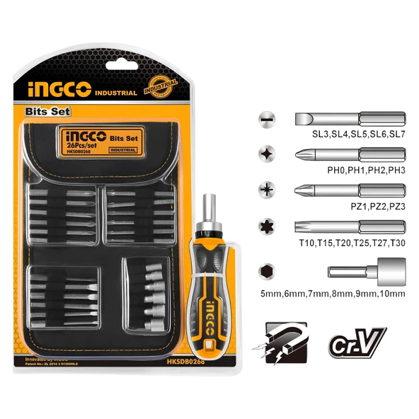 Ingco HKSDB0268 26 Parça Cırcırlı Bits (Hex) Tornavida Seti - Resim 7