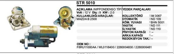 DODO MARŞ MOTORU 9 DİŞ 12V MAZDA B2500 YM 9D. NIPPONDENSO TİP ürün görseli 1