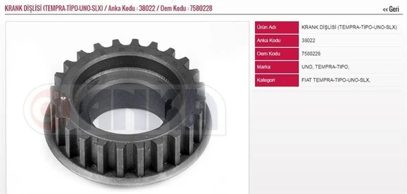 ANKA KRANK DİŞLİSİ FIAT TEMPRA/TIPO/UNO/SLX ürün görseli 1