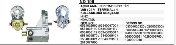 REMARK GÖVDELİ MARŞ OTOMATĞİ 24V HINO/KOMATSU NIPPONDENSO TİP ürün görseli 1