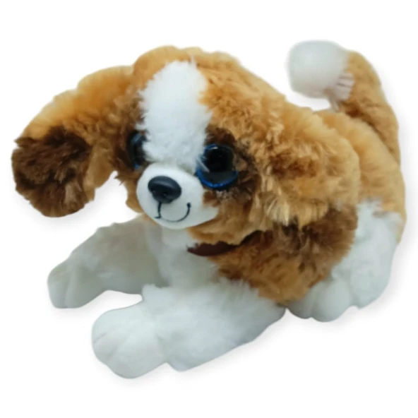 Sesli Peluş Yatan Köpek 25 cm - Kahve Beyaz ürün görseli 1