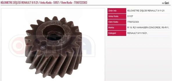 ANKA KİLOMETRE DİŞLİSİ RENAULT R9/R11/R21 ürün görseli 1