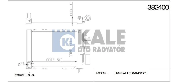 KALE SU + KLİMA RADYATÖRÜ & KONDANSÖR RENAULT KANGOO 1.9 D - KC07(595*377*40) AL/AL ürün görseli 1