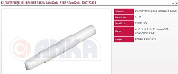 ANKA KİLOMETRE DİŞLİ MİLİ RENAULT R9/R11/R21 ürün görseli 1